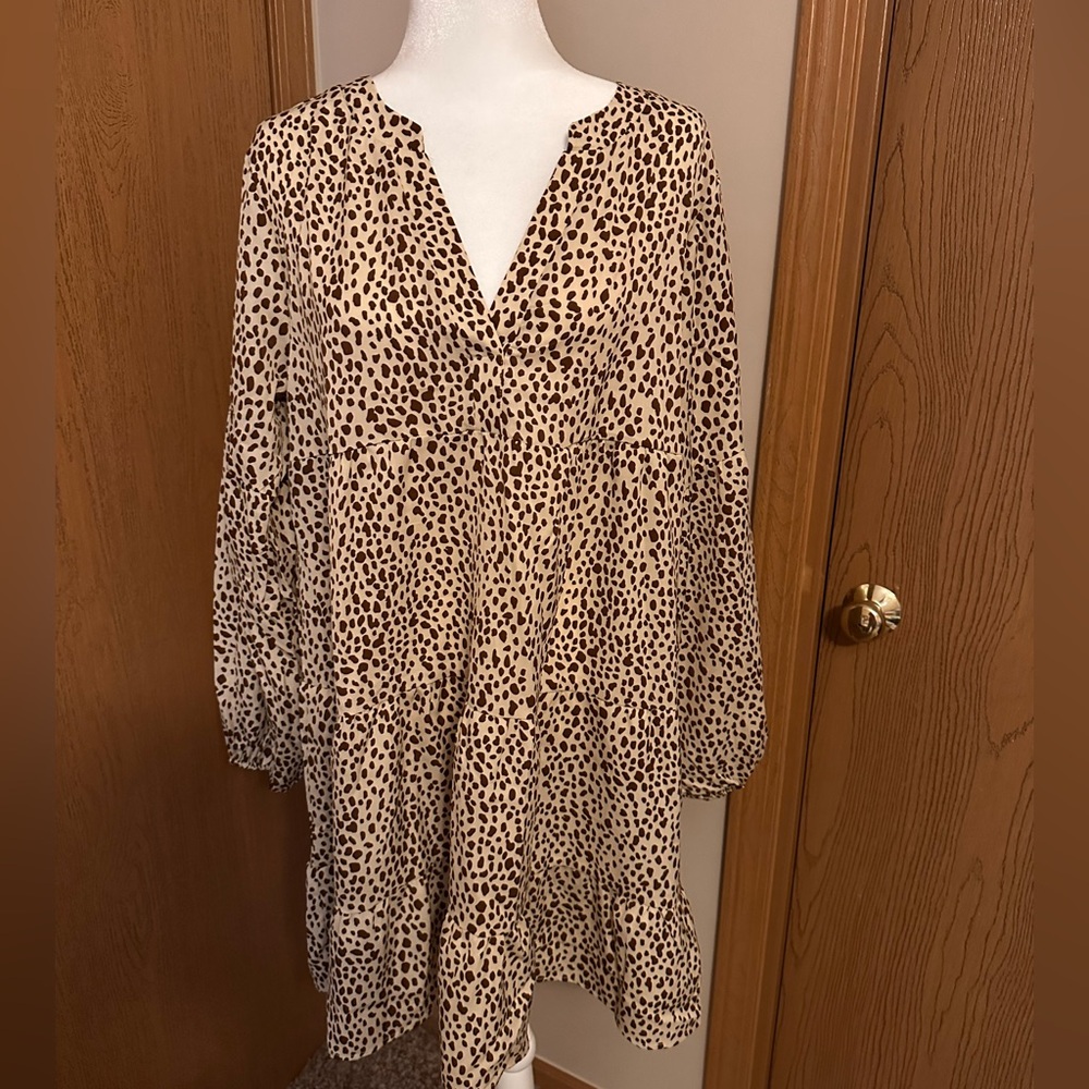 Leopard Print Long Sleeve Dress- NWOT- Large